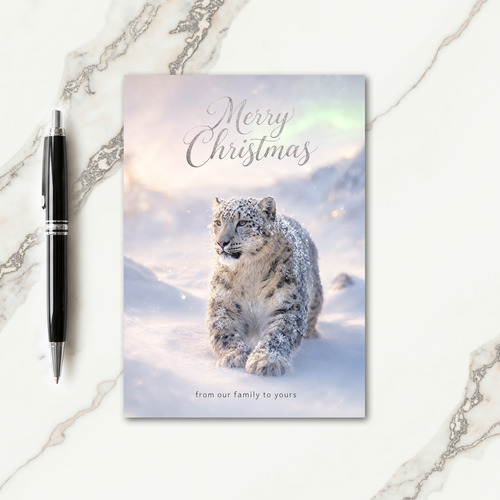 Snow Leopard Christmas Card