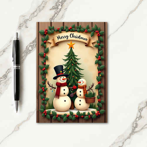 Snowman Garland Christmas Card
