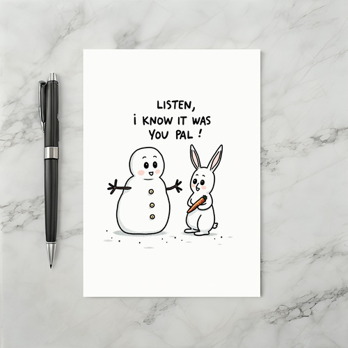 Snowman Rabbit Funny Carrot Card
