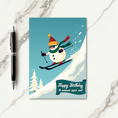 Snowman Skiing Birthday Card