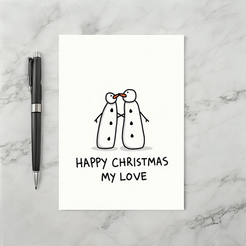 Snowmen Kissing Christmas Love Card