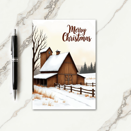 Snowy Barn Christmas Card