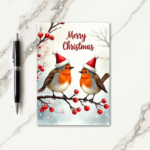 Snowy Berries Bird Card