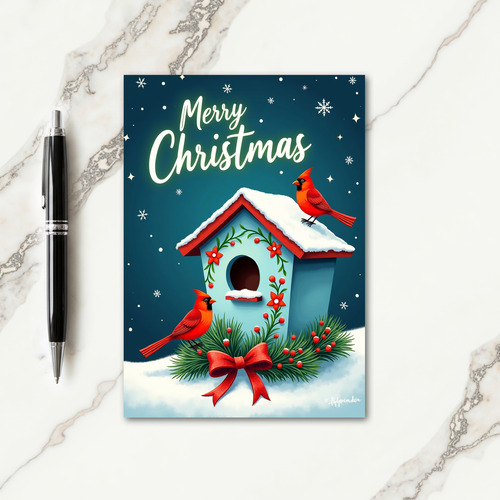 Snowy Birdhouse Christmas Card
