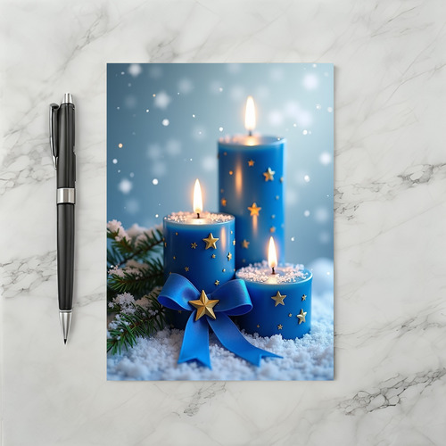 Snowy Blue Candlelight Card