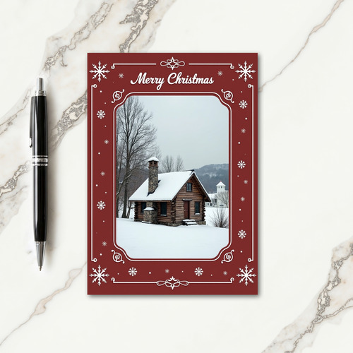 Snowy Cabin Holiday Card