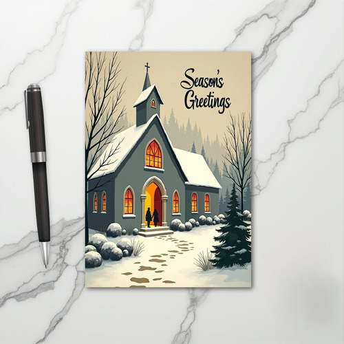 Snowy Christmas Church Card