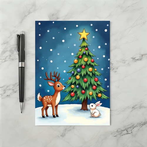 Snowy Christmas Deer Bunny Card