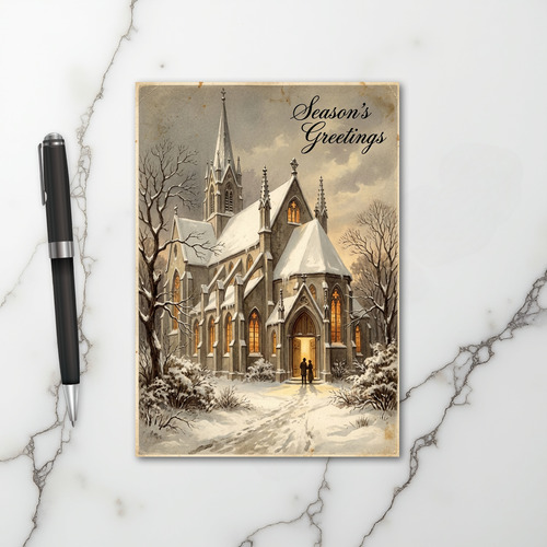 Snowy Church Christmas Greetings Card