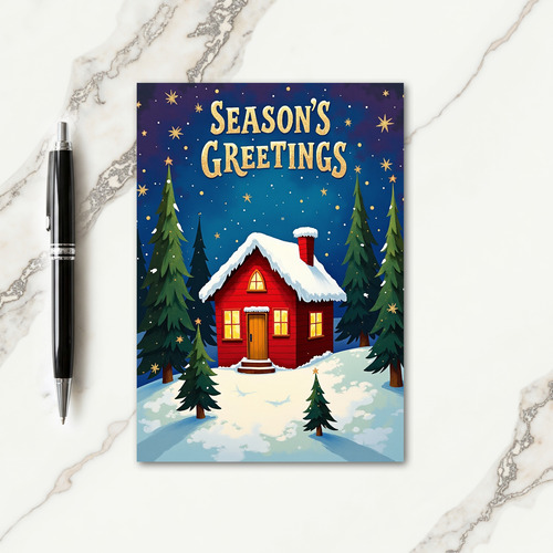 Snowy Cottage Night Card thumbnail