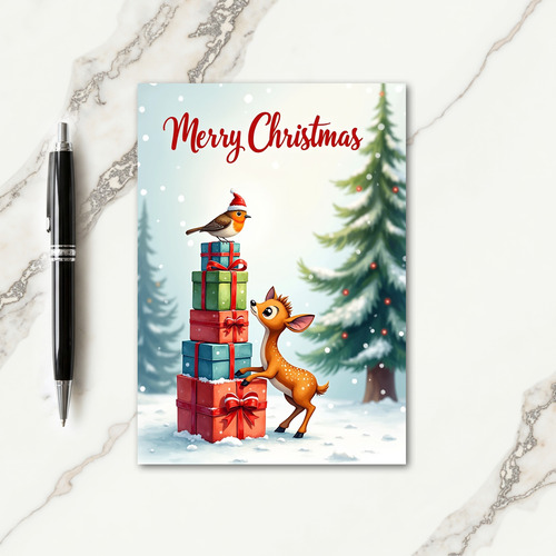 Snowy Gift Tower Christmas Card