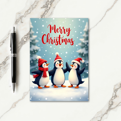 Snowy Hat Birds Christmas Card