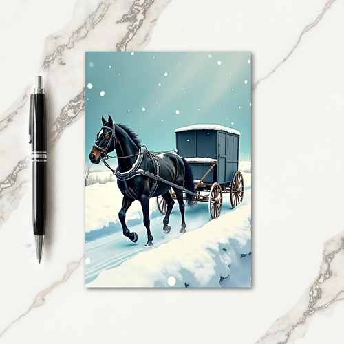 Snowy Horse Carriage Christmas Card