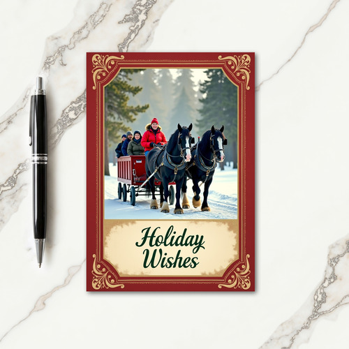 Snowy Horse Wagon Christmas Card