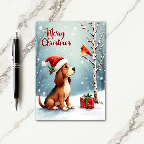Snowy Hound Christmas Card