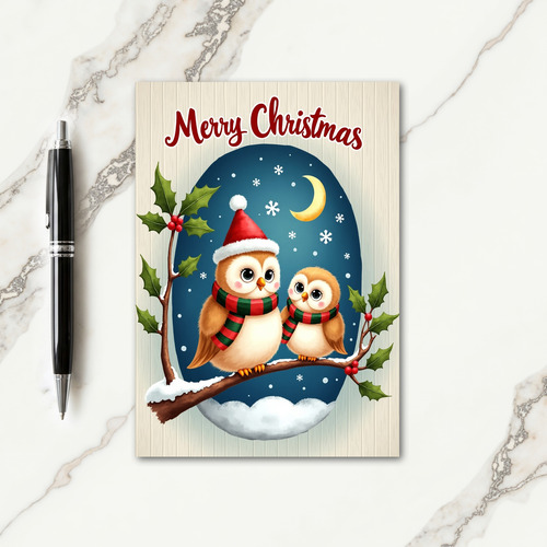 Snowy Night Birds Christmas Card
