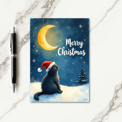 Snowy Night Cat Christmas Card