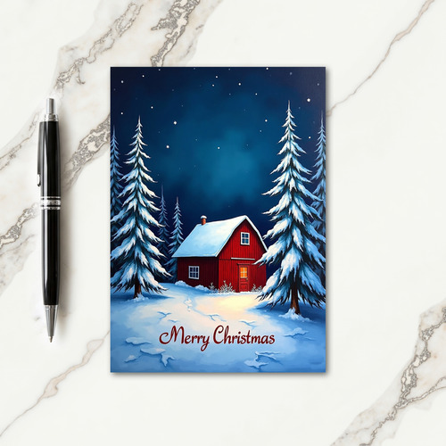 Snowy Night Home Christmas Card