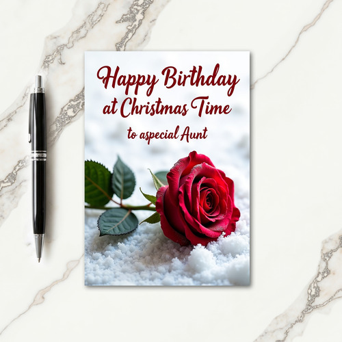 Snowy Red Flower Card