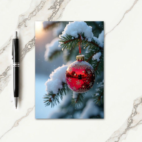 Snowy Red Ornament Christmas Card