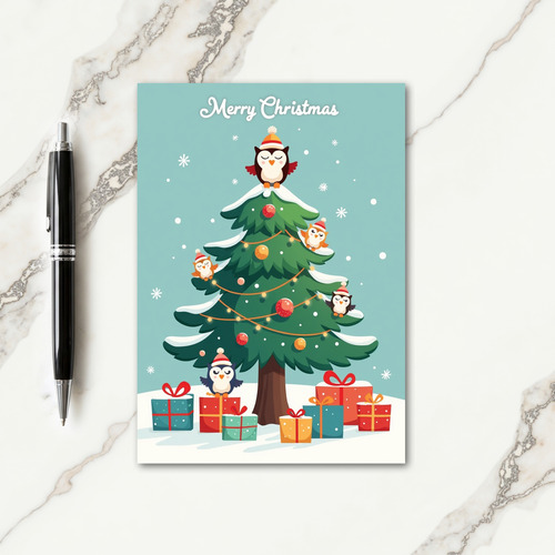 Snowy Tree Birds Christmas Card