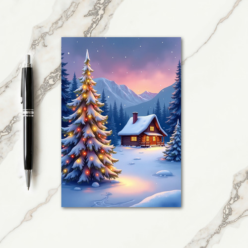 Snowy Tree Glow Christmas Card