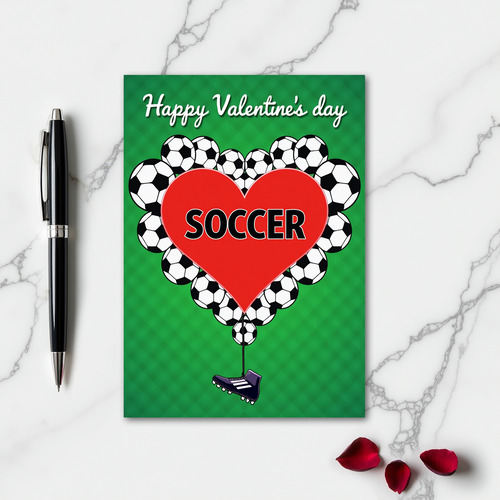 Soccer Heart Pattern Valentines Card