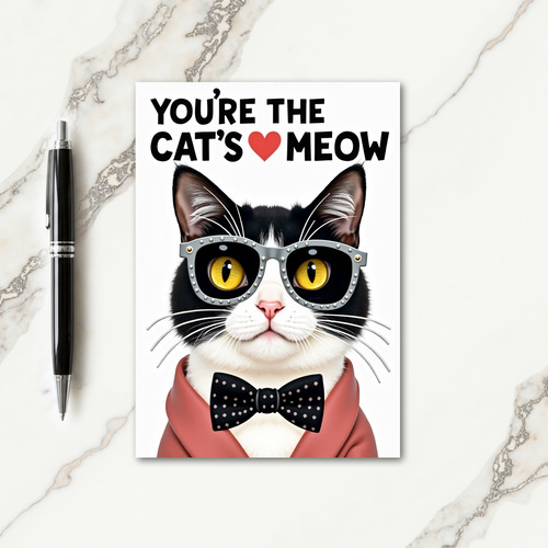 Speckled Bow Tie Cat Card
