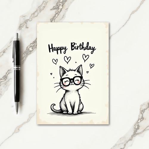 Spectacled Cat Birthday Card
