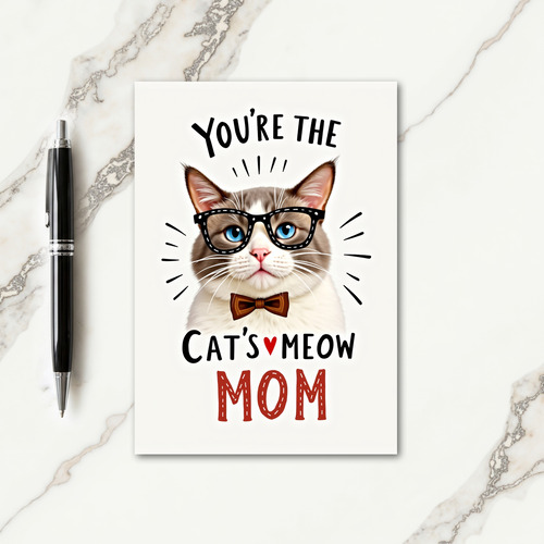 Spectacled Cat Moms Meow Card
