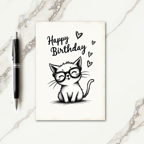 Spectacled Feline Birthday Card
