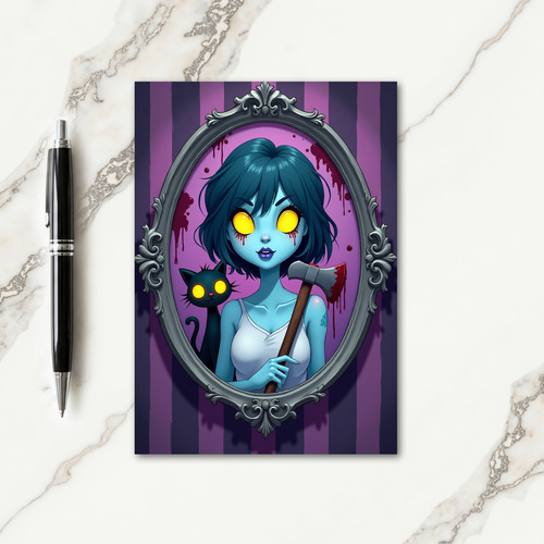 Spooky Blue Girl With Axe Card