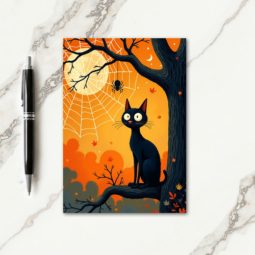 Spooky Cat On Branch Card