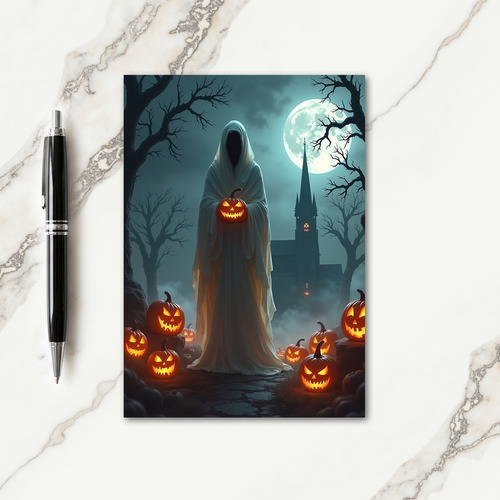 Spooky Figure With Glowing Pumpkin Card