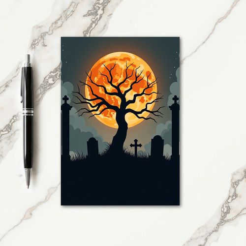 Spooky Graveyard Moon Card