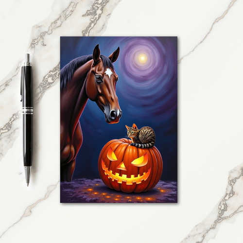 Spooky Horse And Cats Night Card