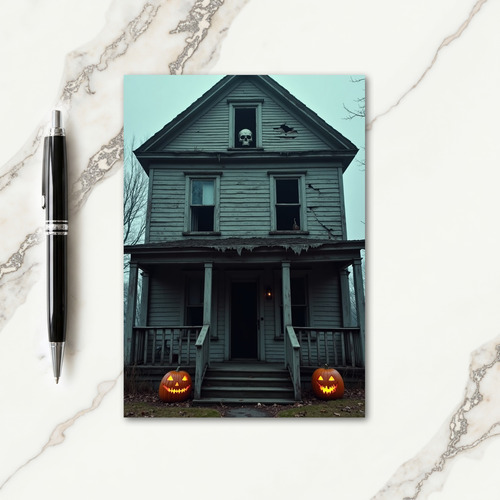 Spooky House With Skull Card