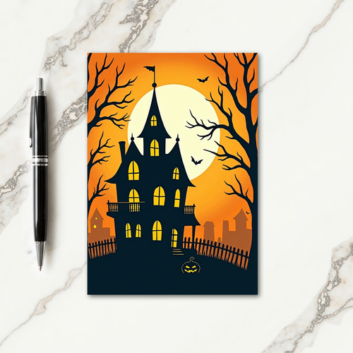 Spooky Mansion Under Moon Card