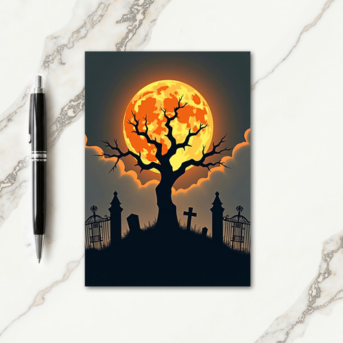 Spooky Moonlit Graveyard Card