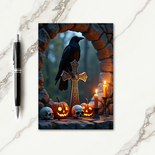 Spooky Raven Cross Card