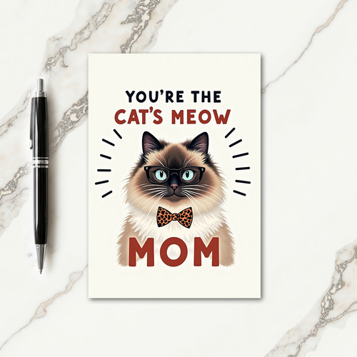 Spotted Bow Tie Cats Meow Mom Card