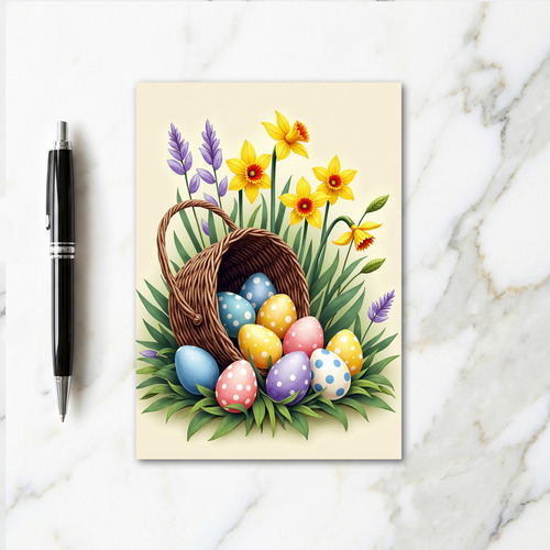 Spring Basket Eggs Floral Art Card