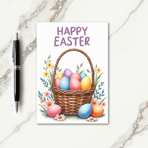 Spring Basket Pastel Eggs Happy Card
