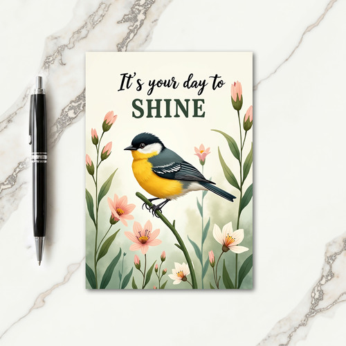 Spring Bird Blossom Birthday Card