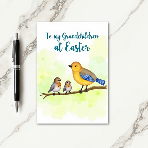 Spring Birds Grandchildren Easter Card