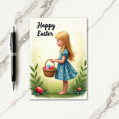 Spring Celebration Girl Egg Hunt Card