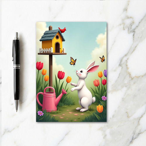 Spring Garden Bunny Friend Card
