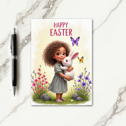 Spring Girl And Rabbit Card