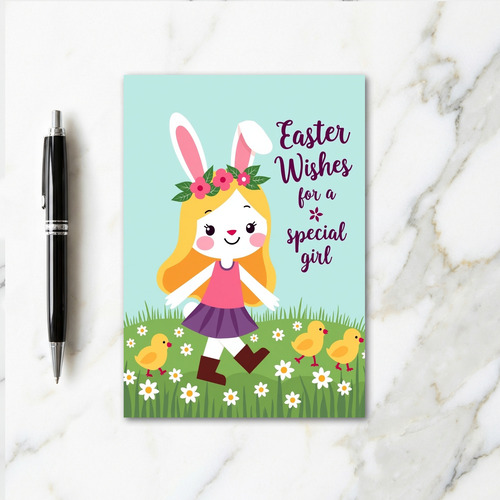 Spring Girl Easter Wishes Card