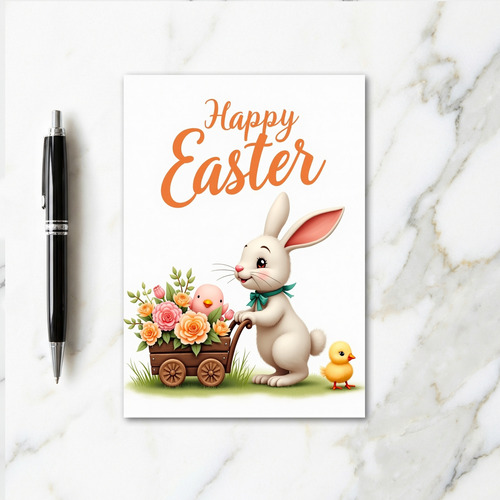 Spring Hare Flower Wagon Card